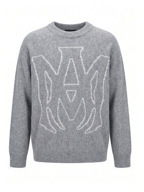 AMIRI Heather Gray AM Monogram Crewneck Knit Sweater